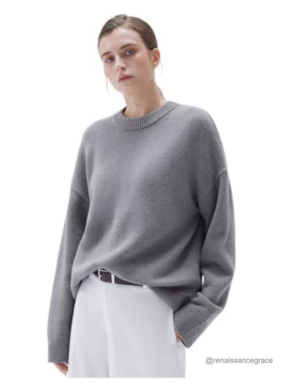 Cashmere Blend Oversized Crew Neck Pullover Sweater Long Sleeve